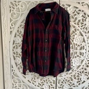 TNA Aritzia Burgundy Black Buffalo Plaid Flannel Shirt Medium